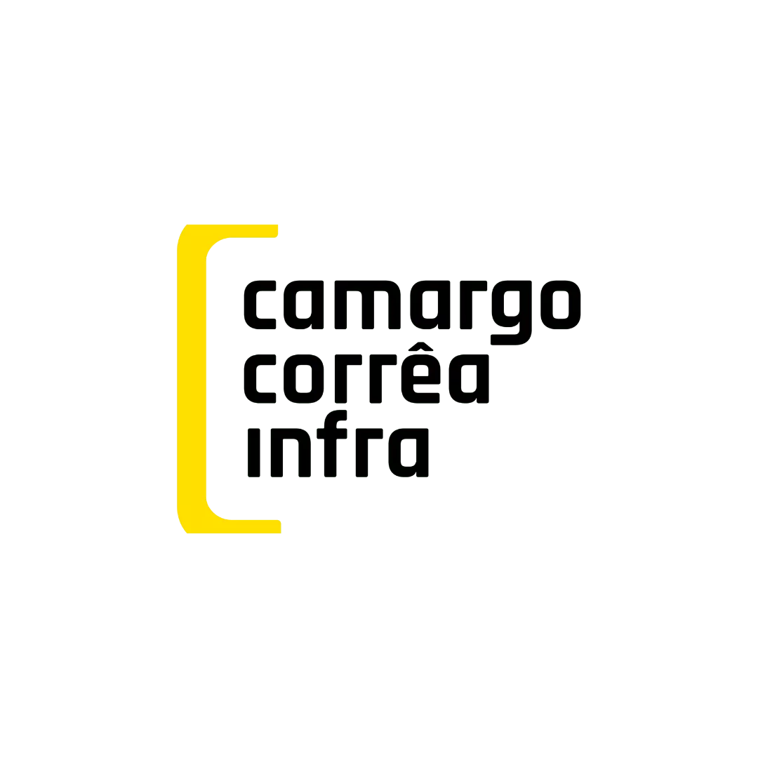 Logo da empresa Camargo Corrêa Infra, interativa ao passar o mouse por cima ela aumenta de tamanho
